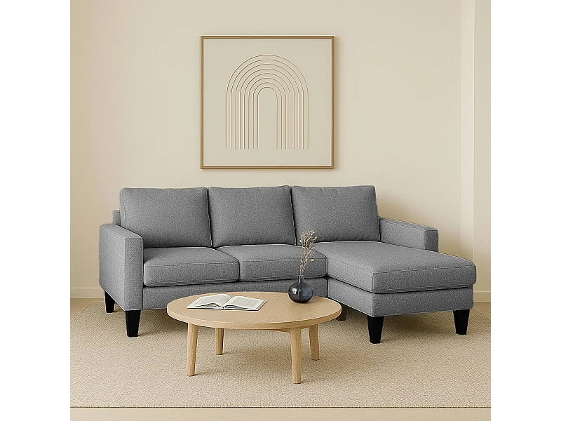 Canapé d'angle droit en tissu 3 places gris L 192 cm