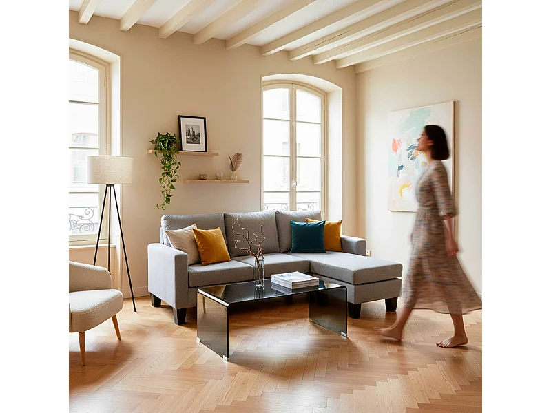 Canapé d'angle droit en tissu 3 places gris L 192 cm