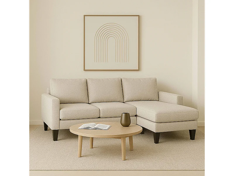 Canapé d'angle droit en tissu 3 places écru L 192 cm