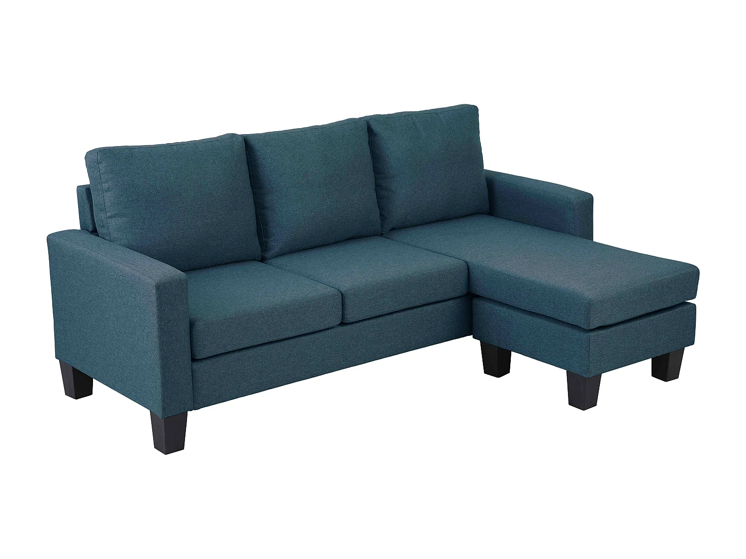 Canapé d'angle droit en tissu 3 places bleu