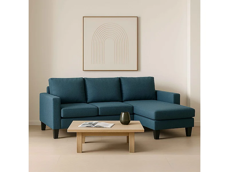 Canapé d'angle droit en tissu 3 places bleu L 192 cm