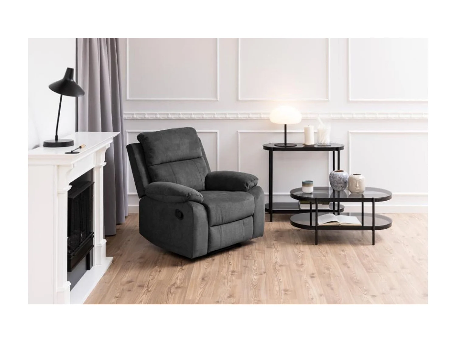 Table basse ovale en verre et métal noir - BENNY