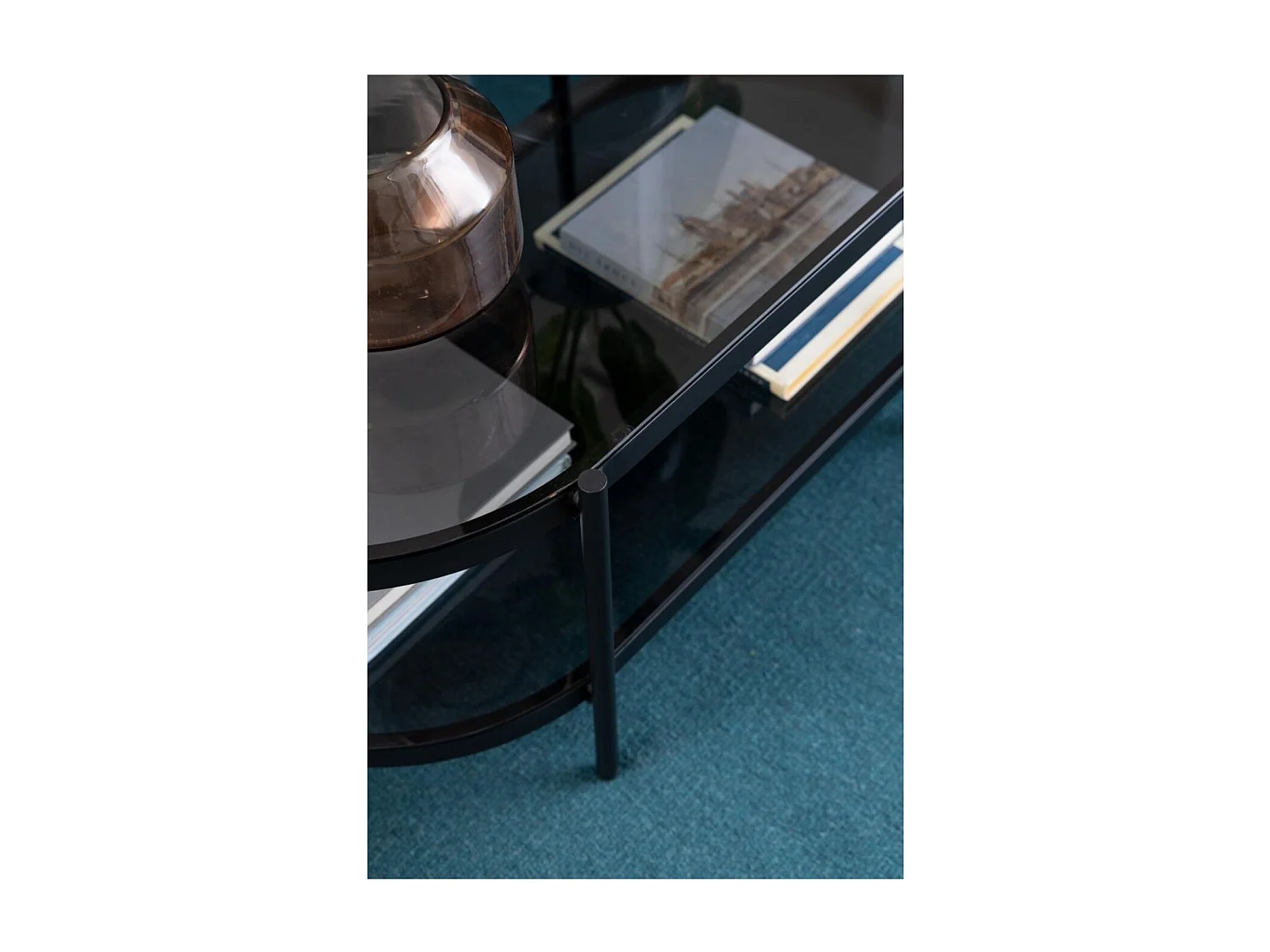 Table basse ovale en verre et métal noir - BENNY