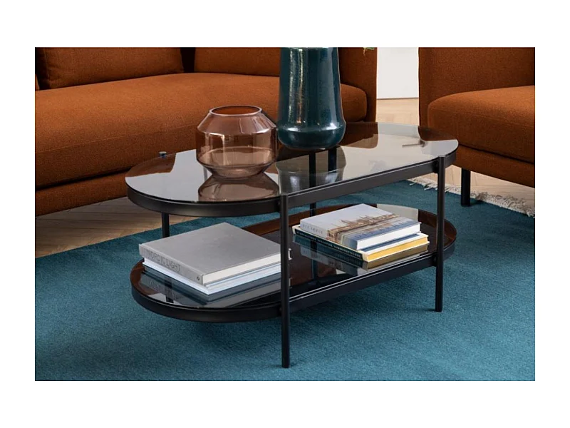 Table basse ovale en verre et métal noir - BENNY