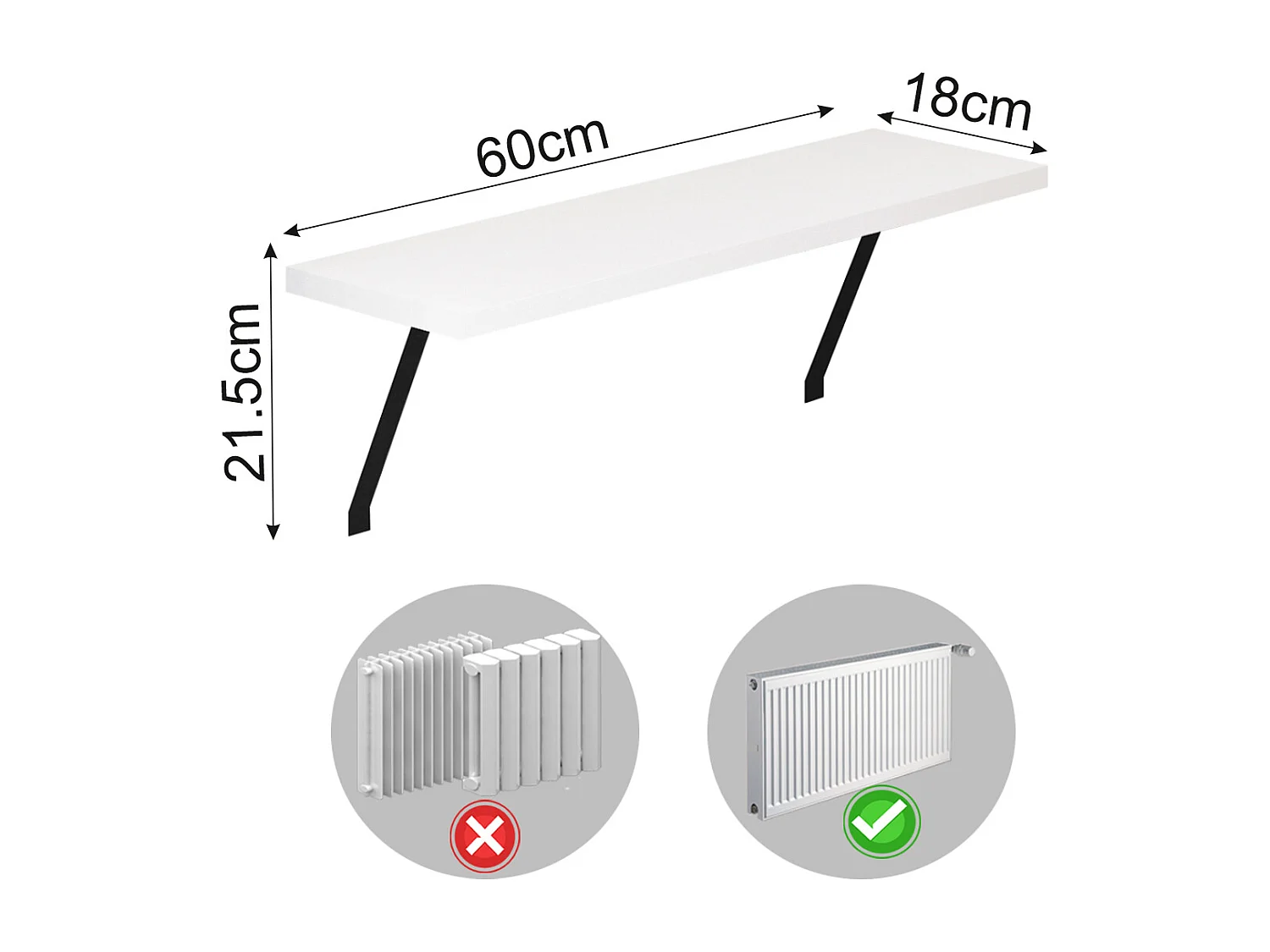 Heizkörperregal Adin Weiß 60cm ohne bohren 92420
