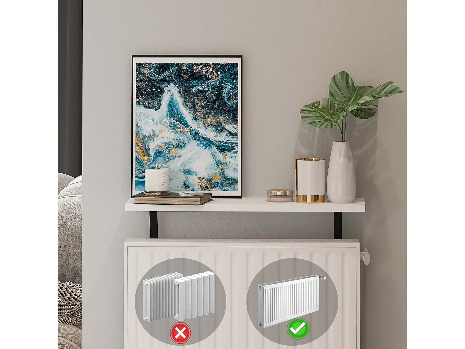 Heizkörperregal Adin Weiß 60cm ohne bohren 92420