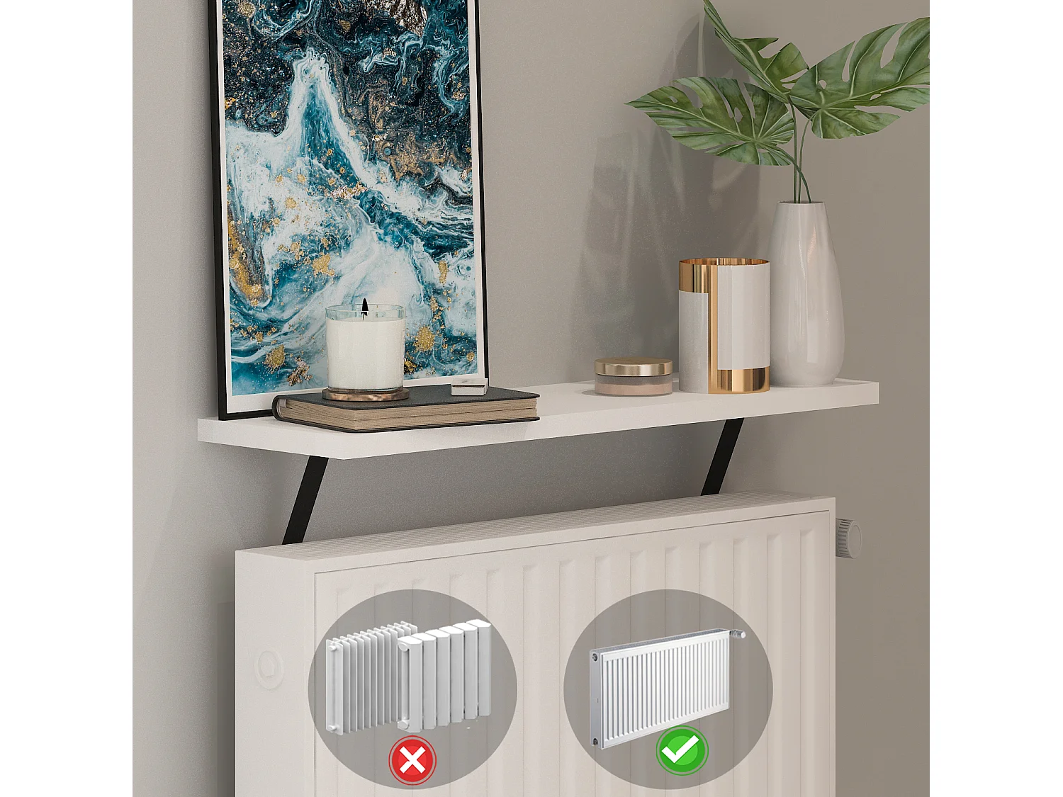 Heizkörperregal Adin Weiß 60cm ohne bohren 92420