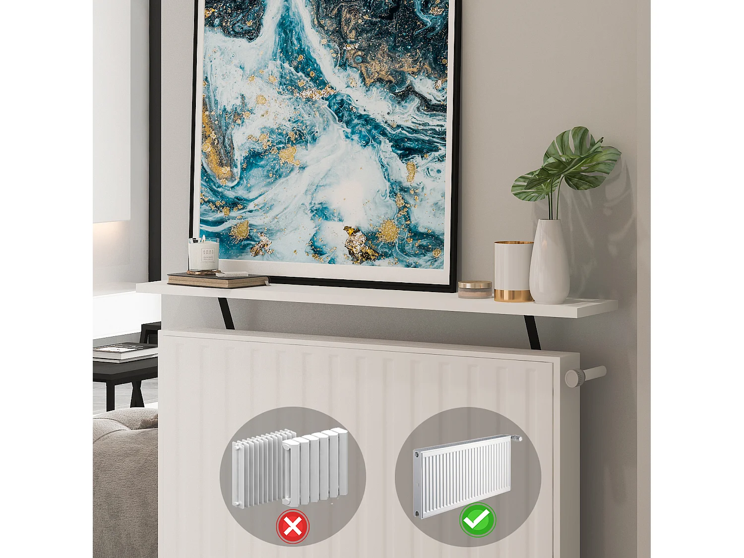 Heizkörperregal Adin Weiß 110cm ohne bohren 92444