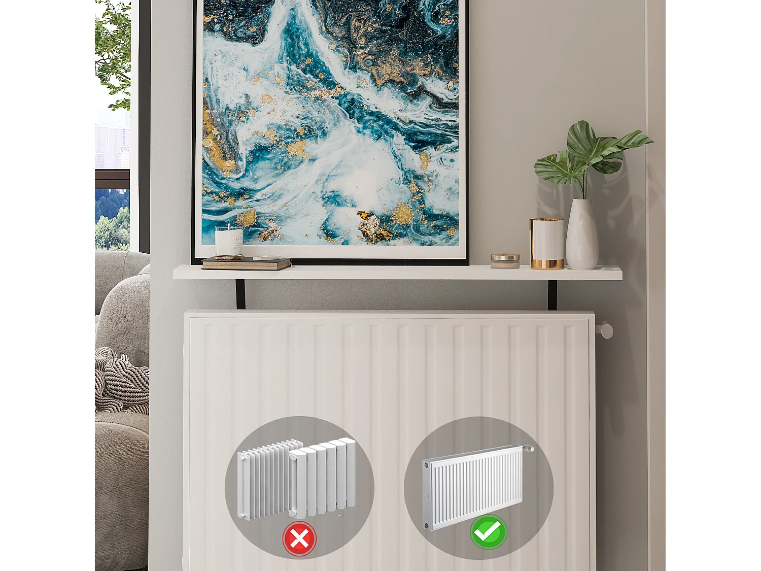 Heizkörperregal Adin Weiß 110cm ohne bohren 92444