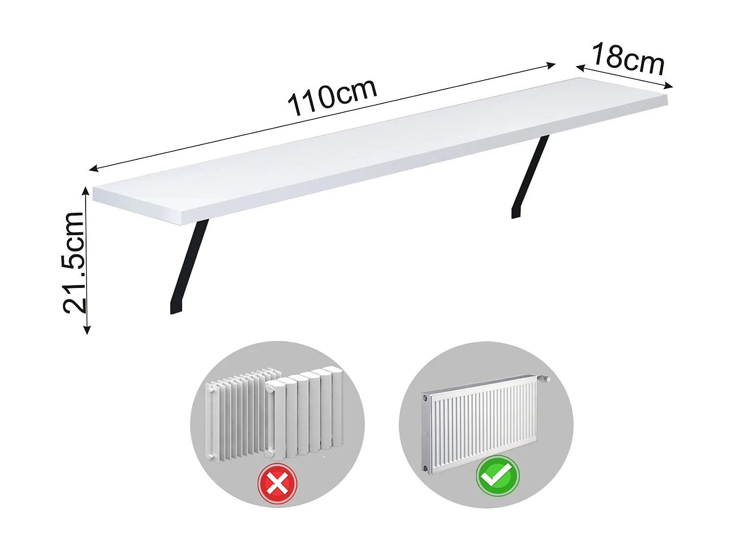 Heizkörperregal Adin Weiß 110cm ohne bohren 92444