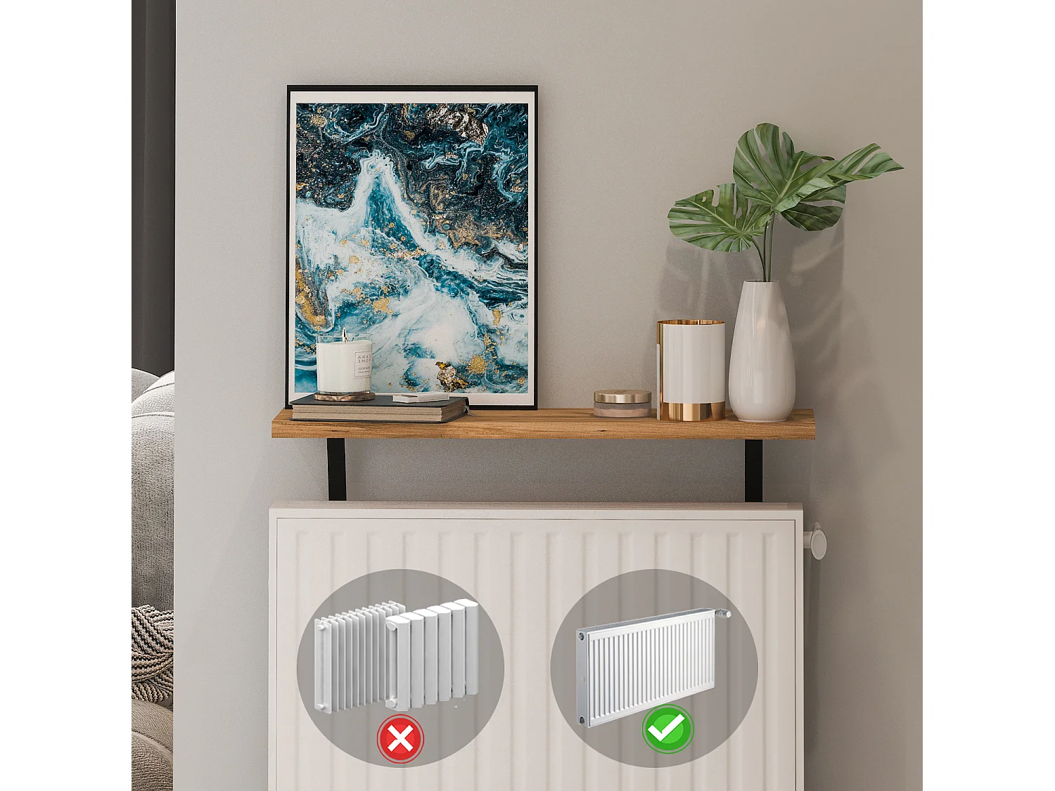 Heizkörperregal Adin Braun 60cm ohne bohren 92437