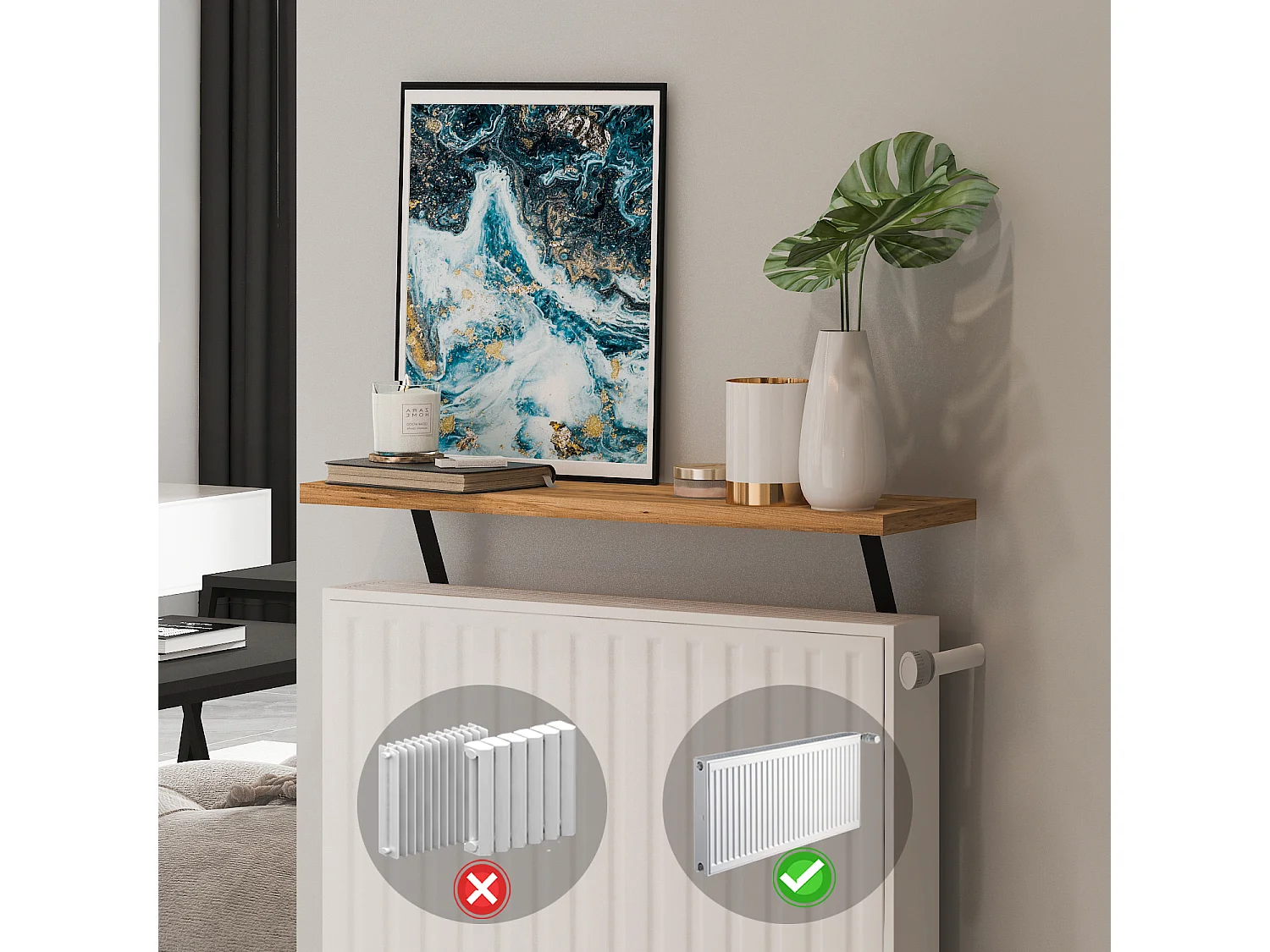 Heizkörperregal Adin Braun 60cm ohne bohren 92437