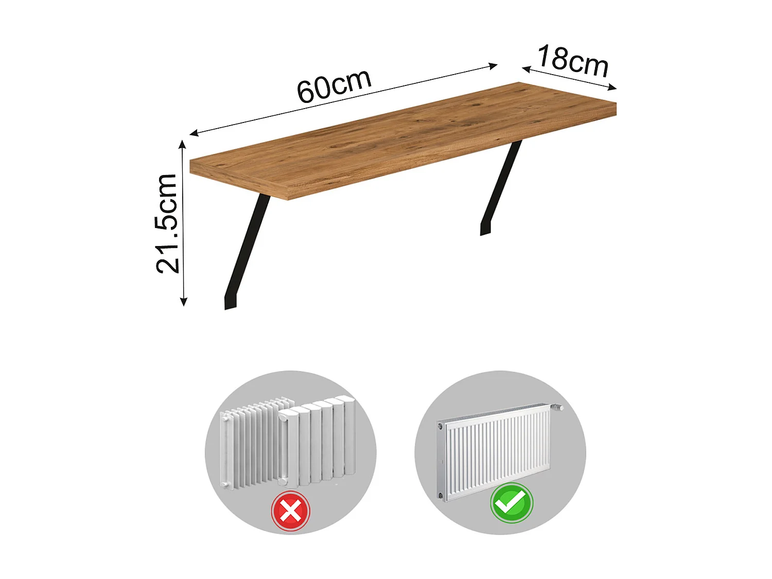 Heizkörperregal Adin Braun 60cm ohne bohren 92437
