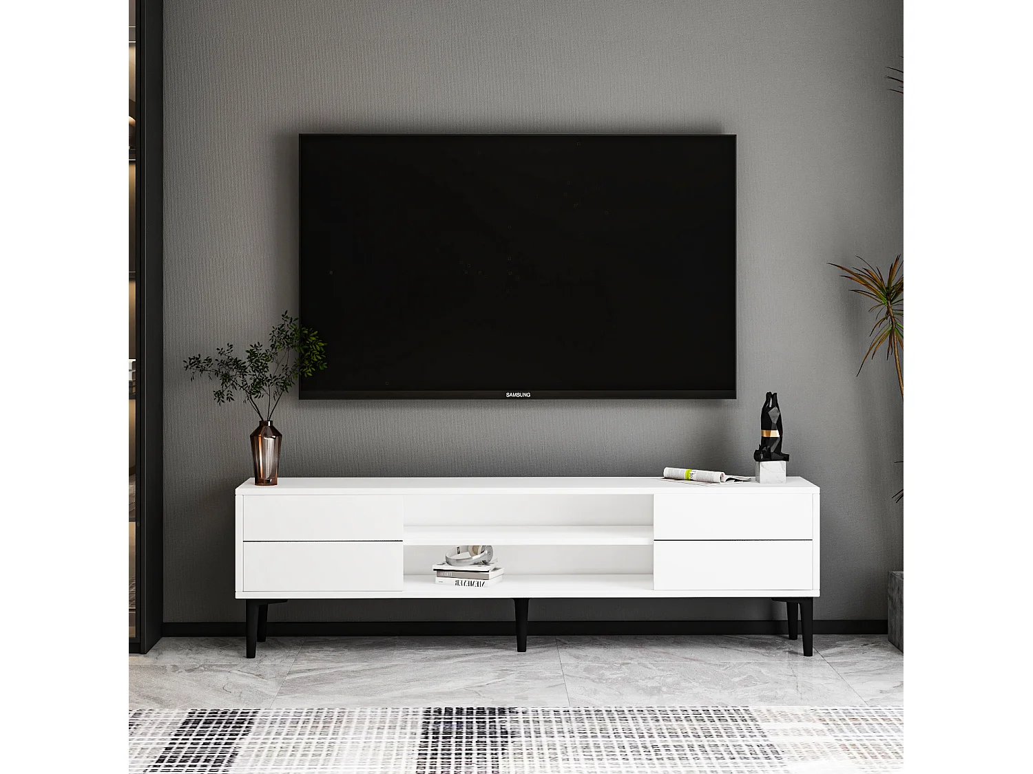 TV Lowboard Aragon Weiß Schwarz