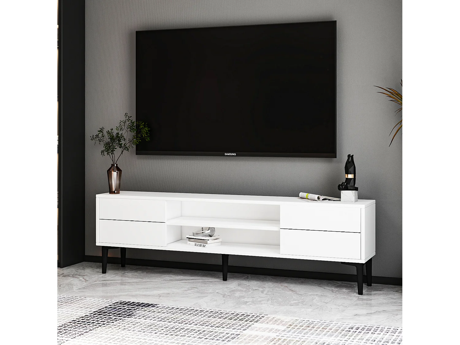 TV Lowboard Aragon Weiß Schwarz