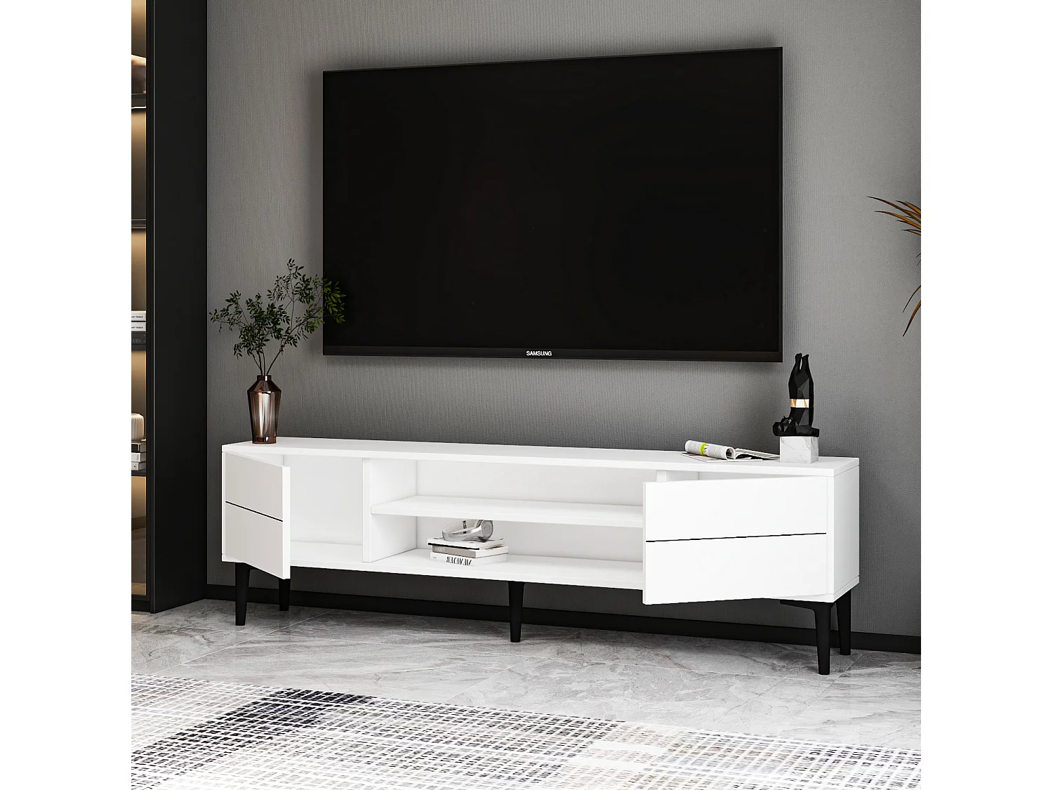 TV Lowboard Aragon Weiß Schwarz