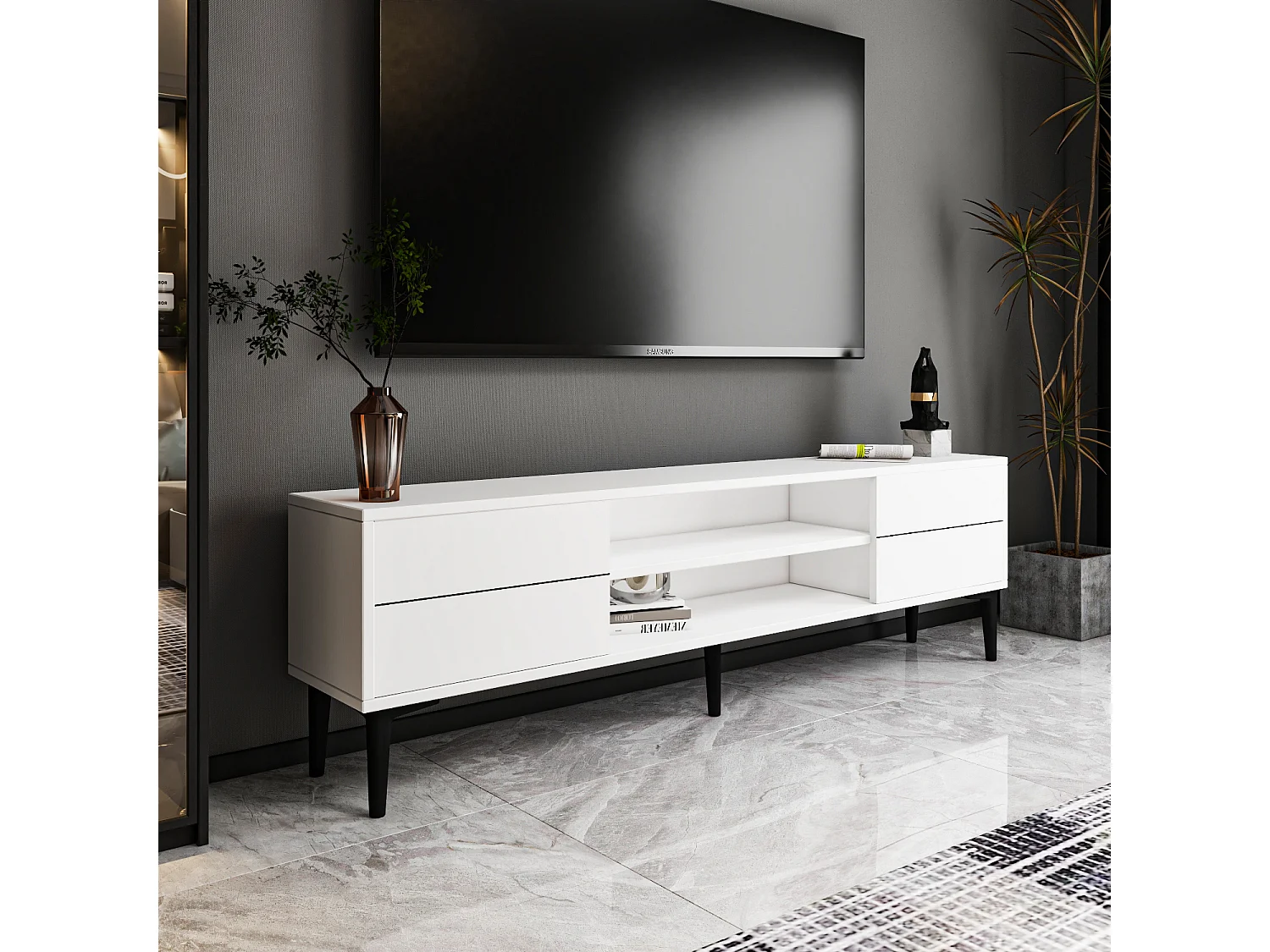 TV Lowboard Aragon Weiß Schwarz