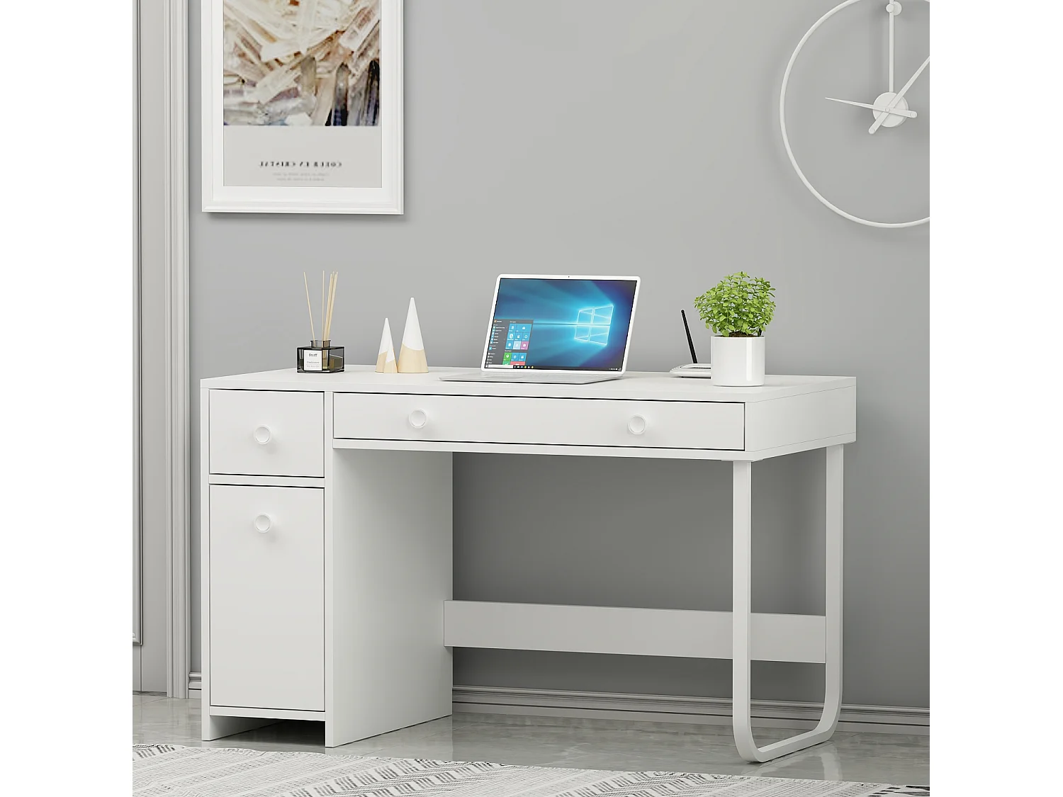 Schreibtisch Asil mit Metallfüße Weiß 9741