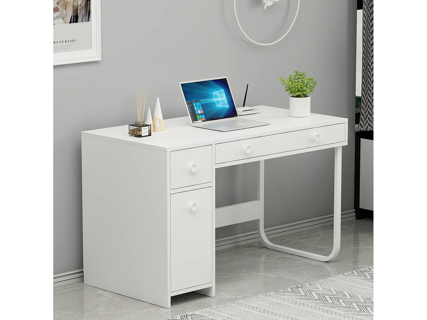 Schreibtisch Asil mit Metallfüße Weiß 9741