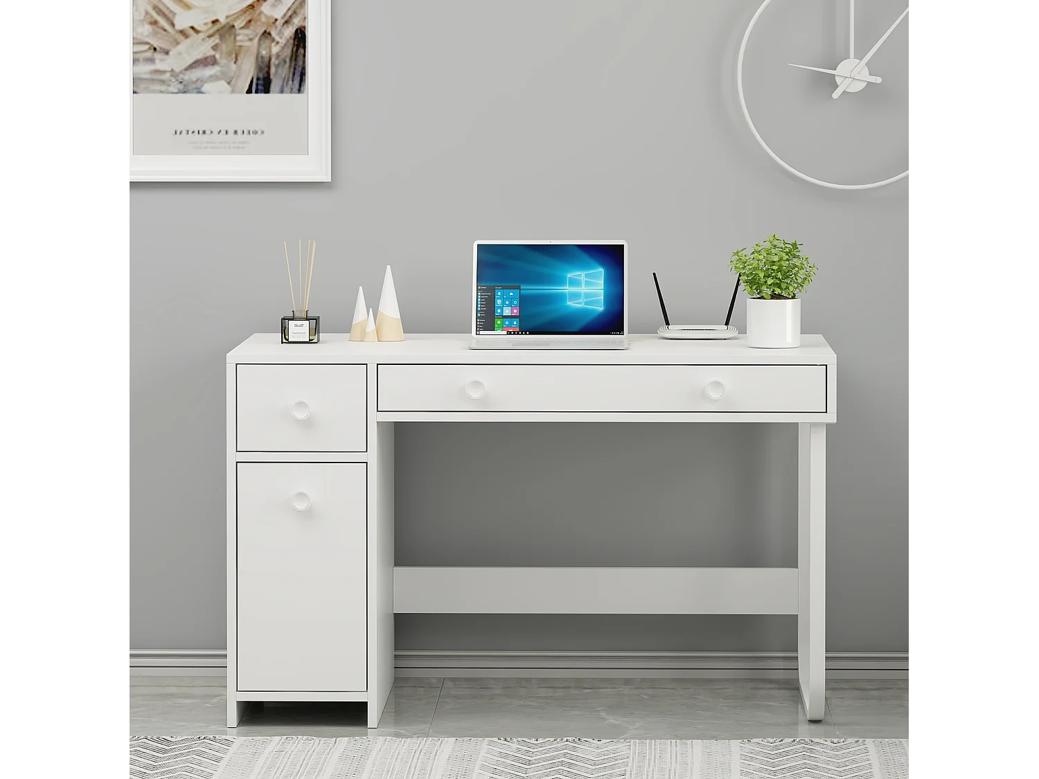 Schreibtisch Asil mit Metallfüße Weiß 9741