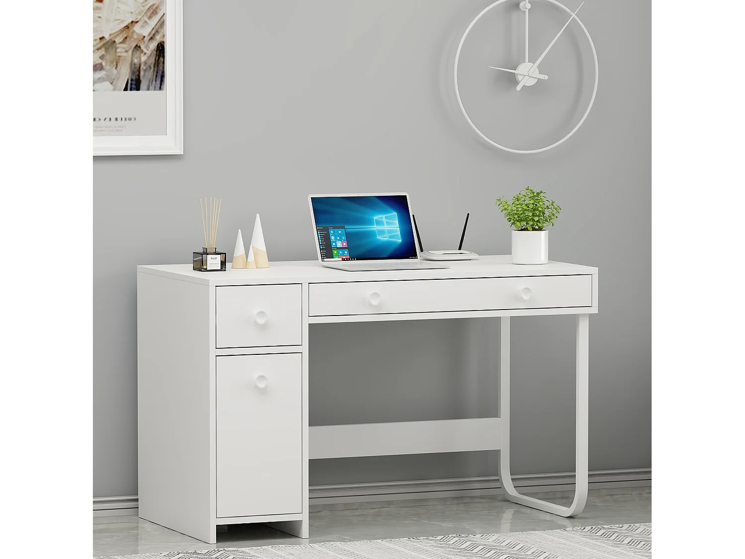 Schreibtisch Asil mit Metallfüße Weiß 9741