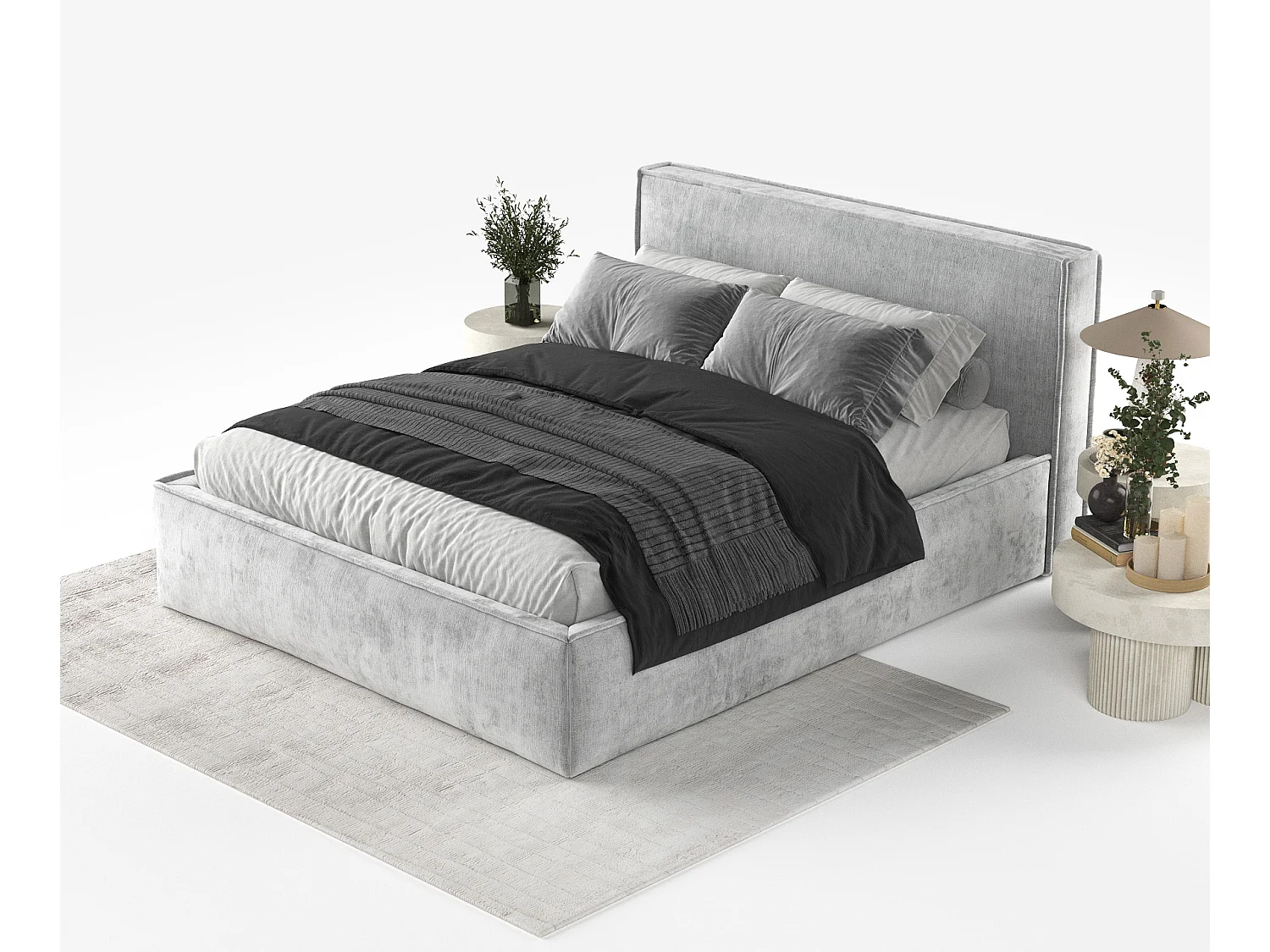 Polsterbett Lounge - 180 x 200 cm - Chenille-Stoff - hellgrau