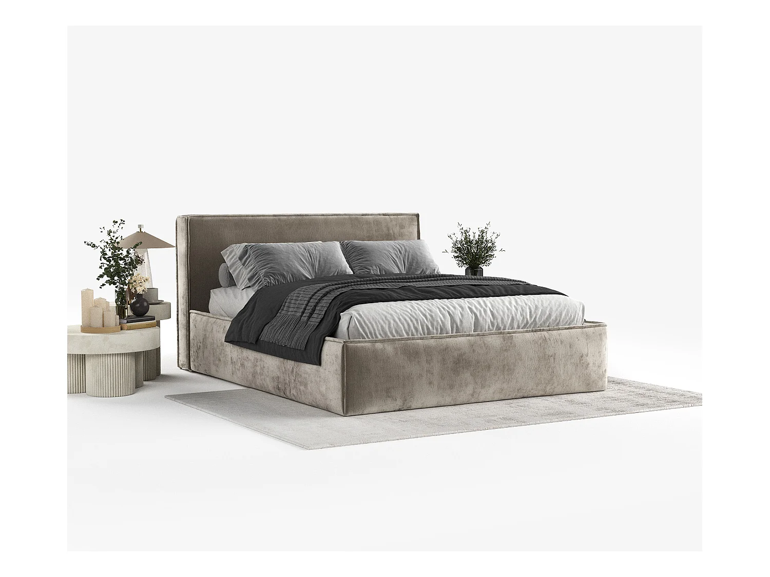 Lit coffre Lounge - 180 x 200 cm - chenille - beige