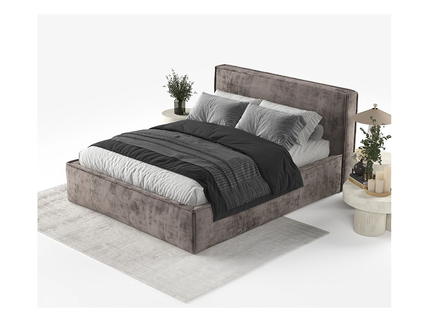 Lit coffre Lounge - 180 x 200 cm - chenille - brun