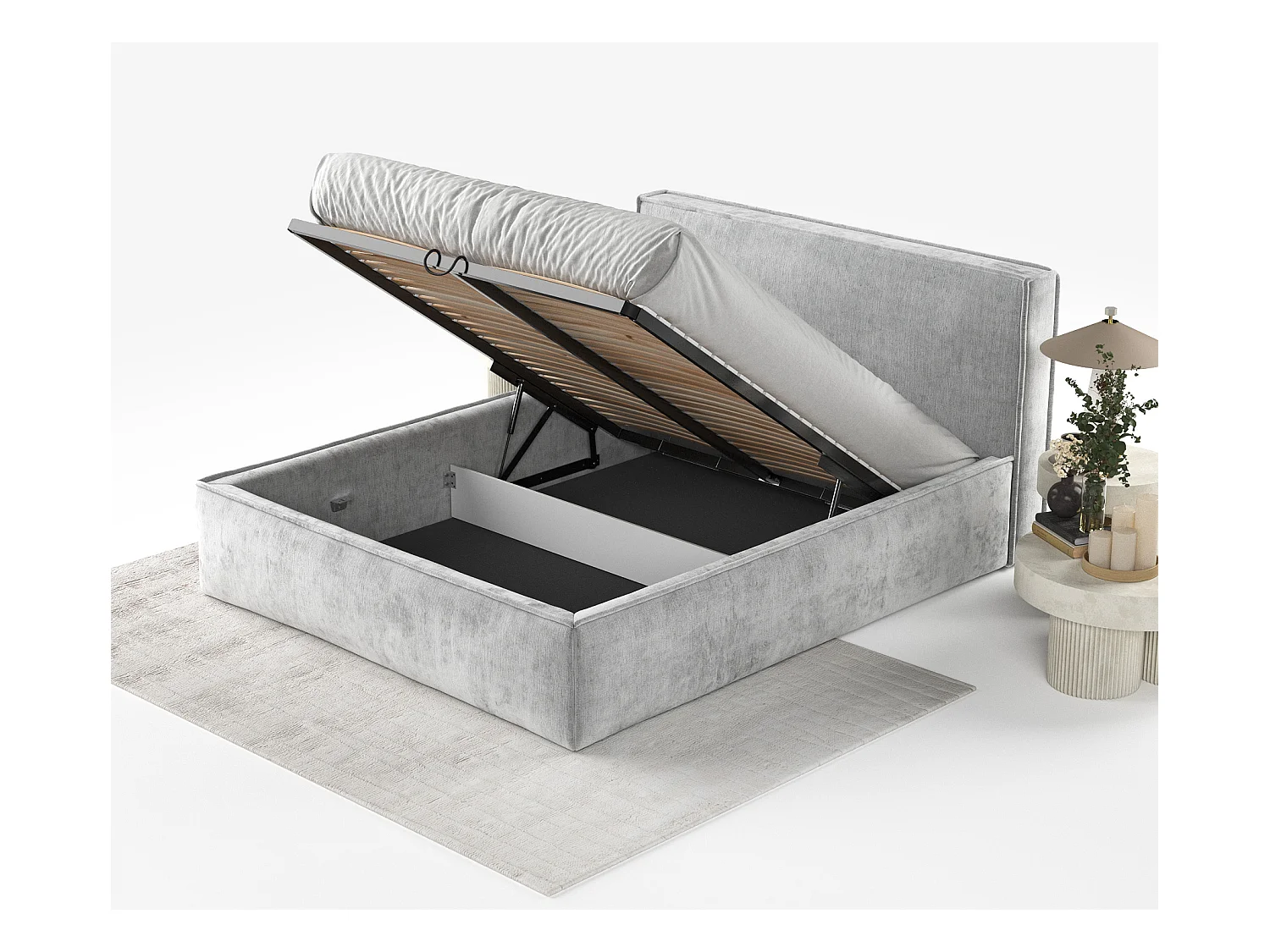 Polsterbett Lounge - 160 x 200 cm - Chenille-Stoff - hellgrau