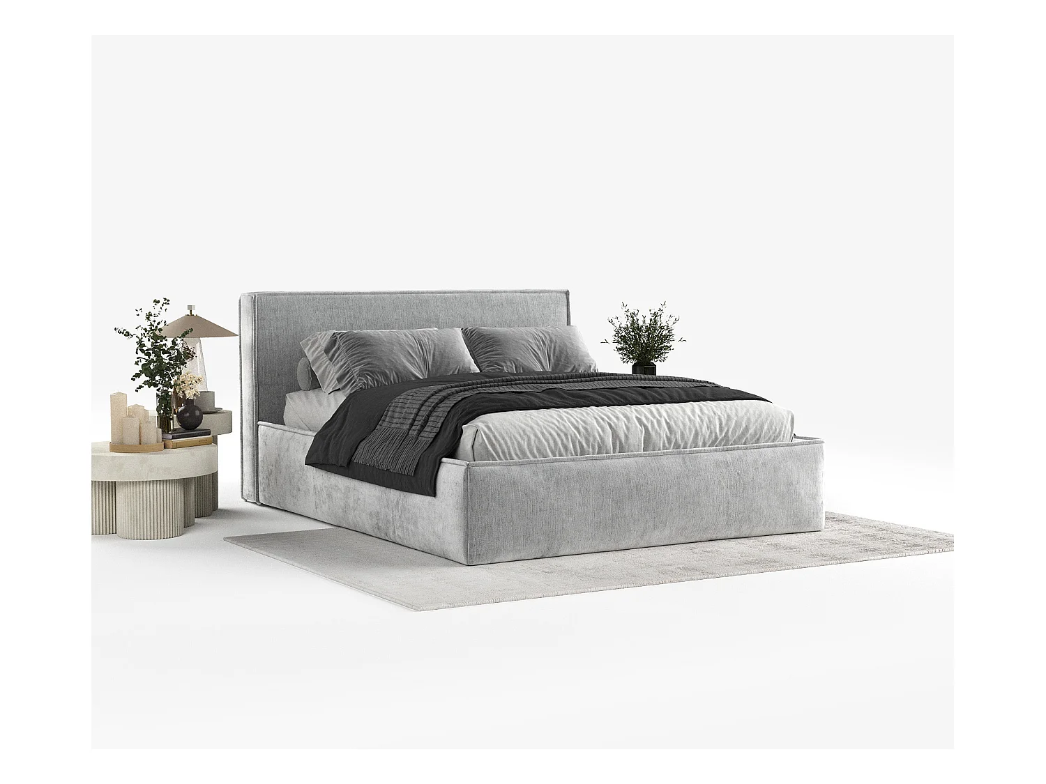 Lit coffre Lounge - 200 x 200 cm - chenille - gris clair