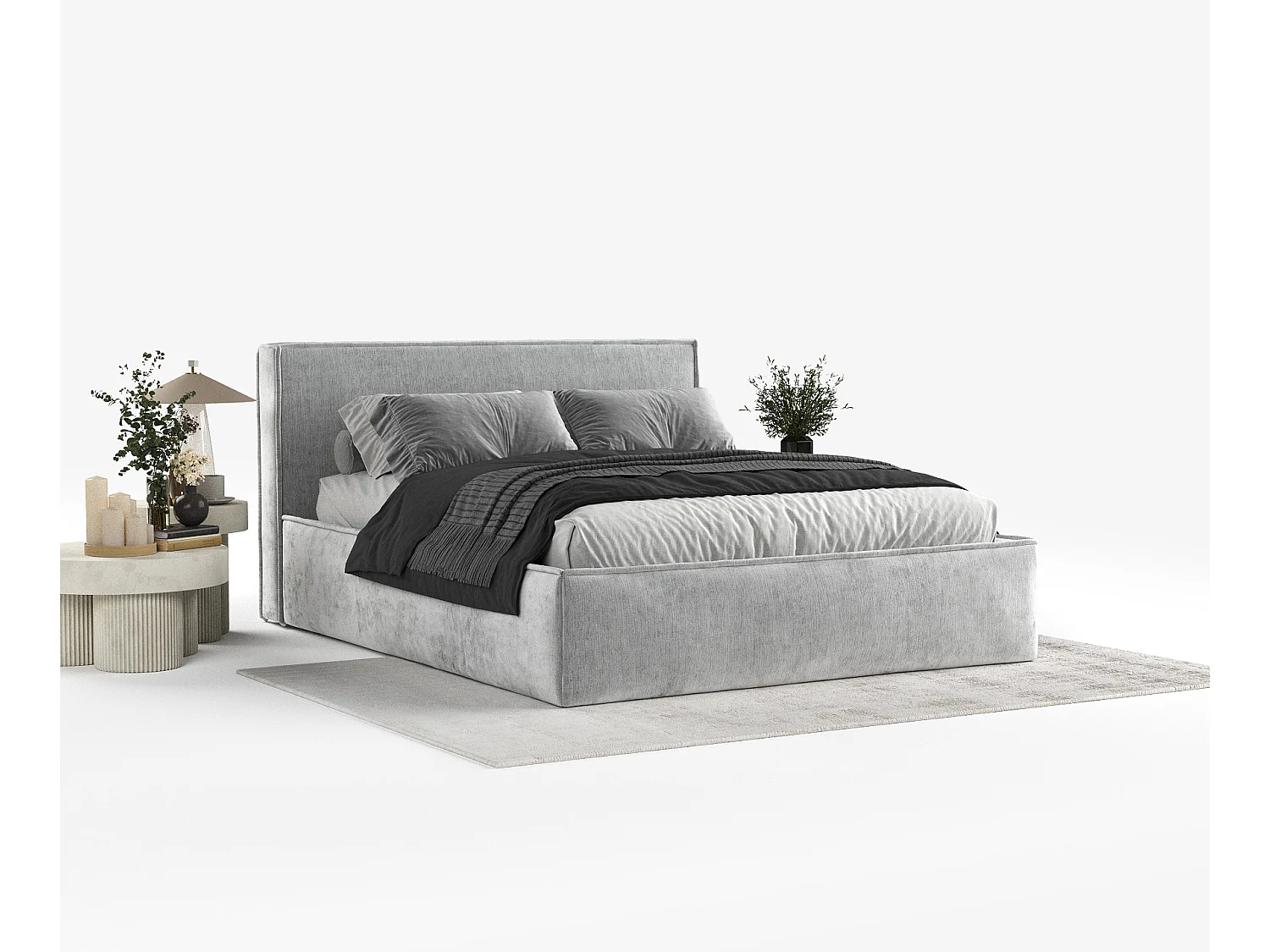 Polsterbett Lounge - 120 x 200 cm - Chenille-Stoff - hellgrau