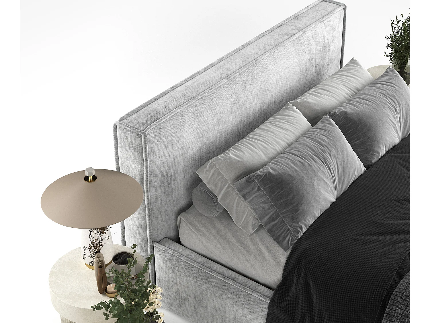 Łóżko tapicerowane z zagłówkiem - 120x200 cm - jasnoszary - LOUNGE