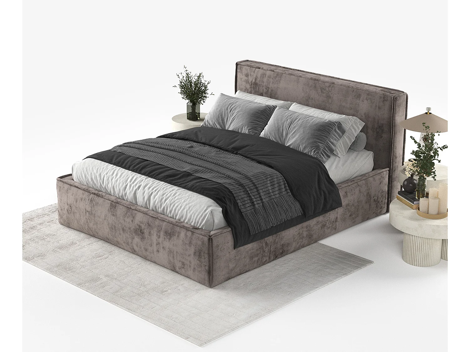 Polsterbett Lounge - 140 x 200 cm - Chenille-Stoff - braun