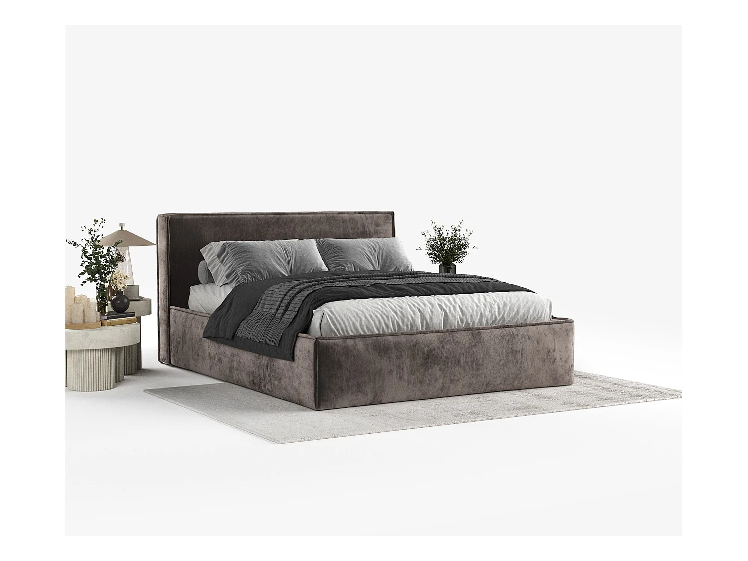 Lit coffre Lounge - 140 x 200 cm - chenille - brun