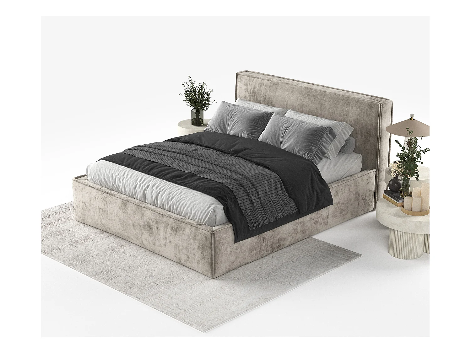 Lit coffre Lounge - 140 x 200 cm - chenille - beige