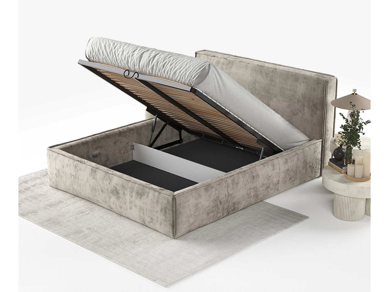 Polsterbett Lounge - 160 x 200 cm - Chenille-Stoff - beige