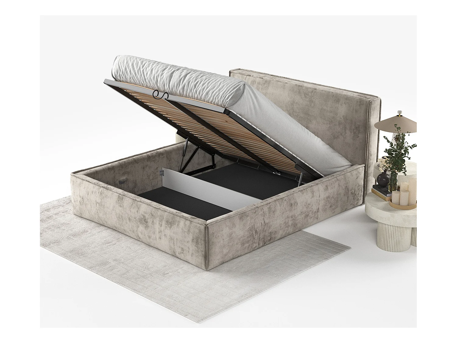 Polsterbett Lounge - 160 x 200 cm - Chenille-Stoff - beige