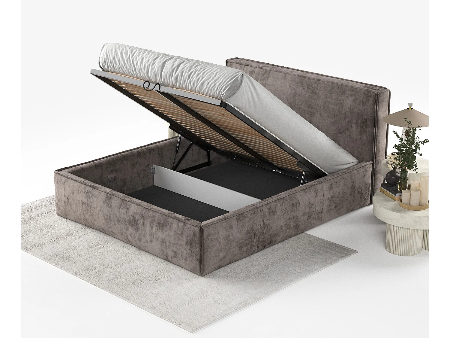 Polsterbett Lounge - 160 x 200 cm - Chenille-Stoff - braun