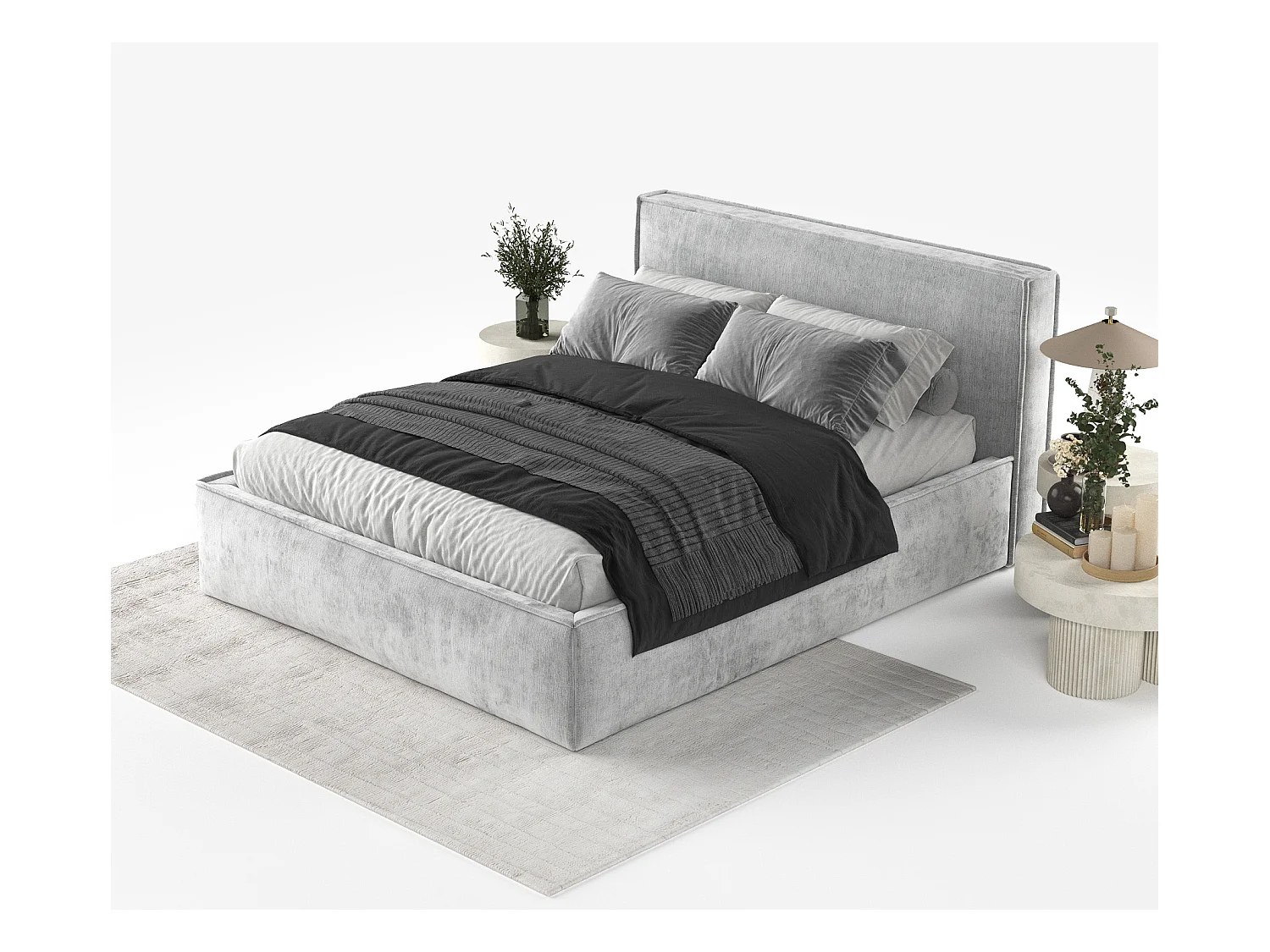 Lit coffre Lounge - 140 x 200 cm - chenille - gris clair