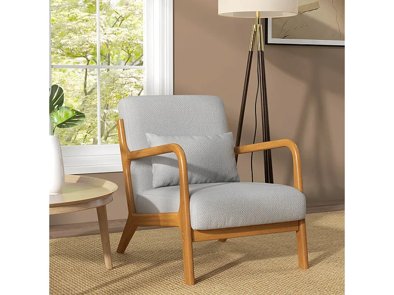 Fauteuil lounge LENA bois d'hévéa et gris