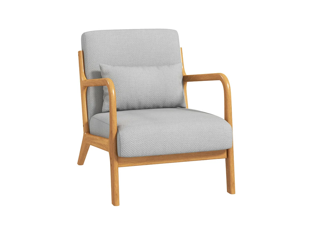 Fauteuil lounge LENA bois d'hévéa et gris