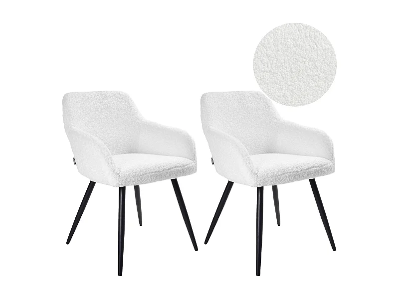 Lot de 2 chaises de salle à manger CASMALIA Bouclé Blanc cassé