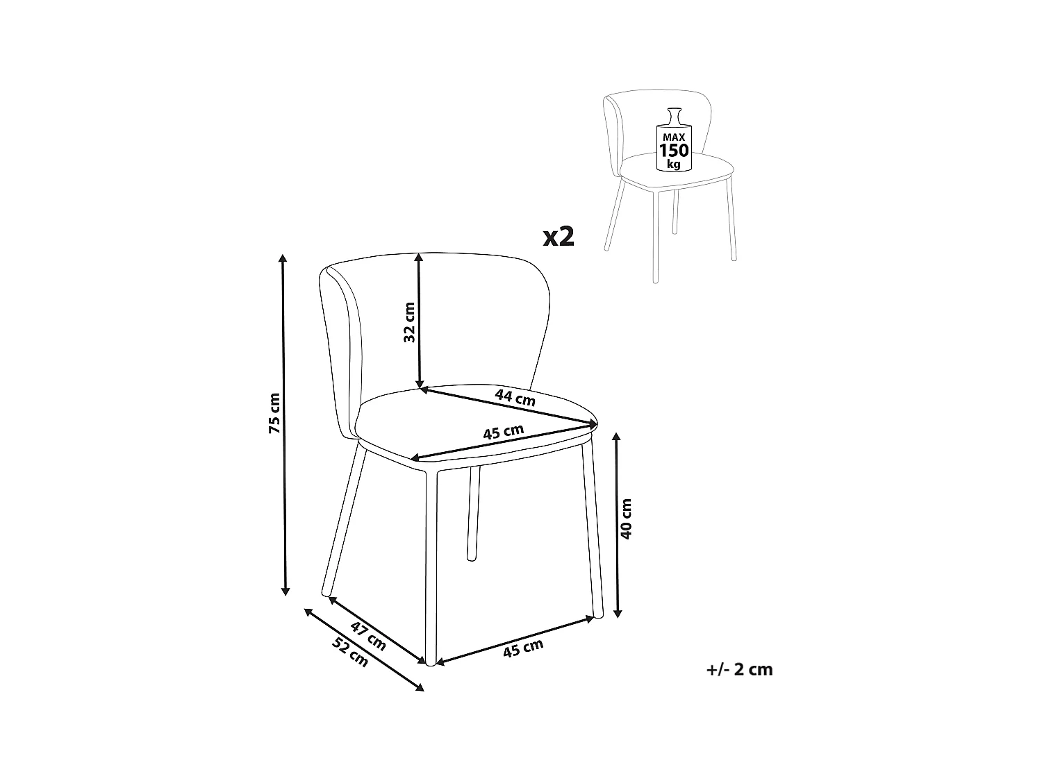 Esszimmerstuhl 2er Set MINA Stoff Schwarz