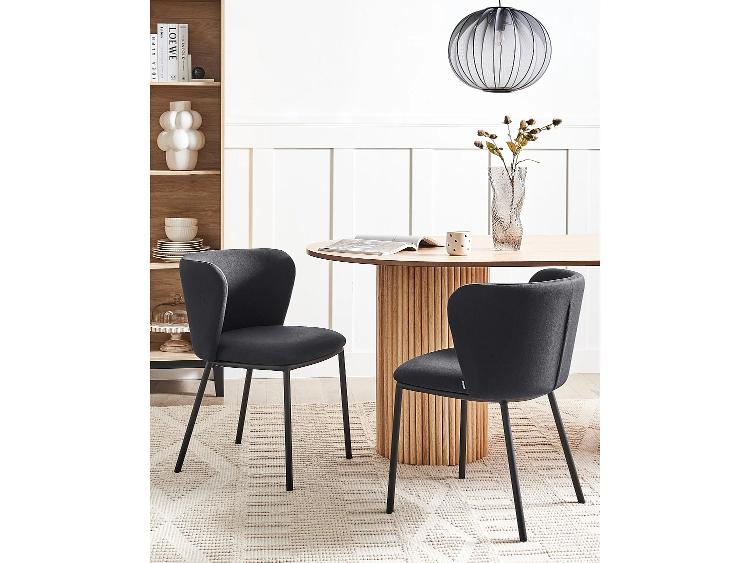 Lot de 2 chaises de salle à manger MINA Tissu Noir