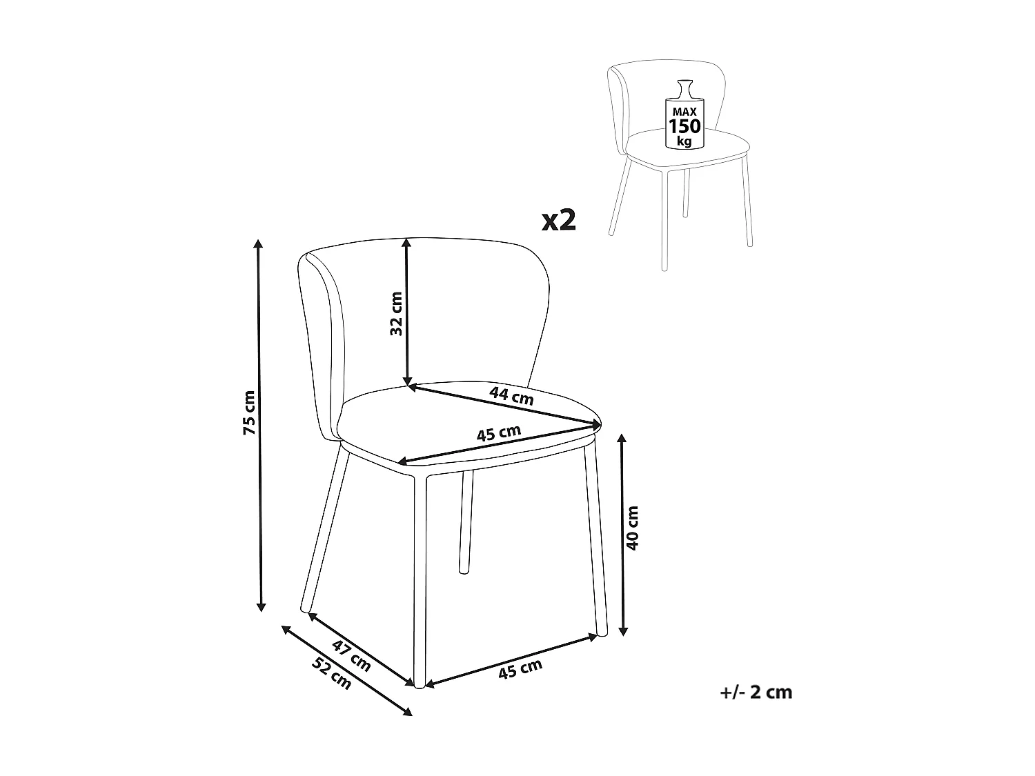 Lot de 2 chaises de salle à manger MINA Tissu Noir