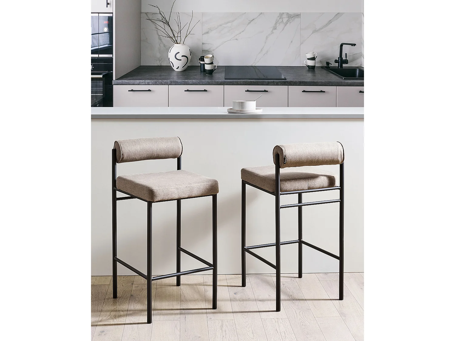 Set van 2 barstoelen AMAYA Stof Taupe