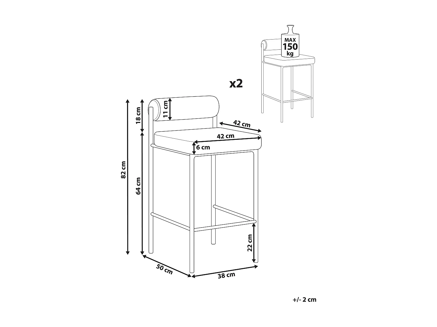 Zestaw 2 krzeseł barowych AMAYA Beżowoszary