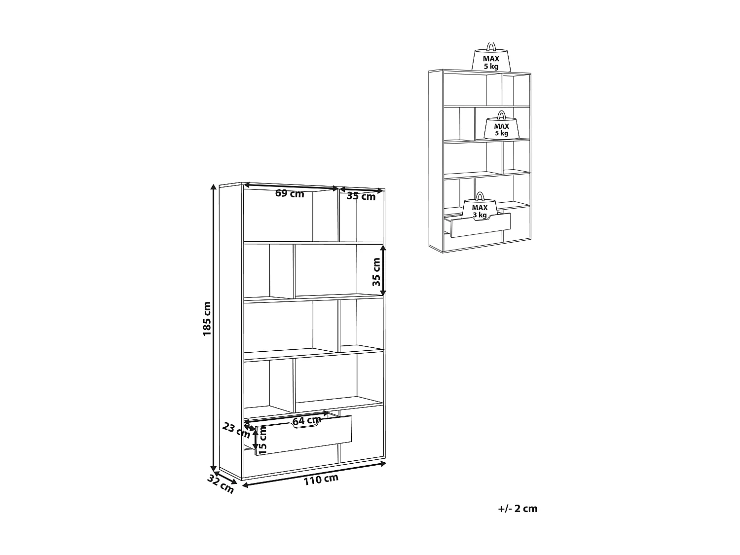 Libreria WADENA 185 cm Marrone/ Bianco