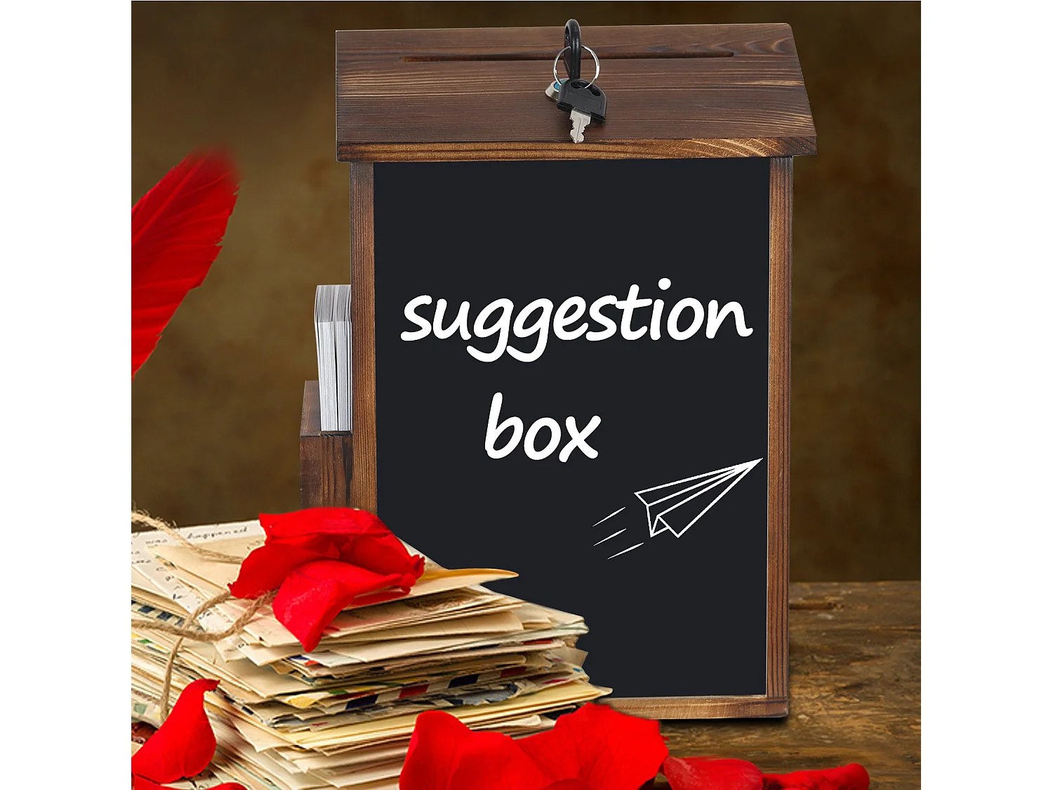 Boîte  à Suggestions, Boîte à idées Urne de Mariage Champêtre avec Tableau Boîte à Donation Murale avec Fente et Serrure Boîte