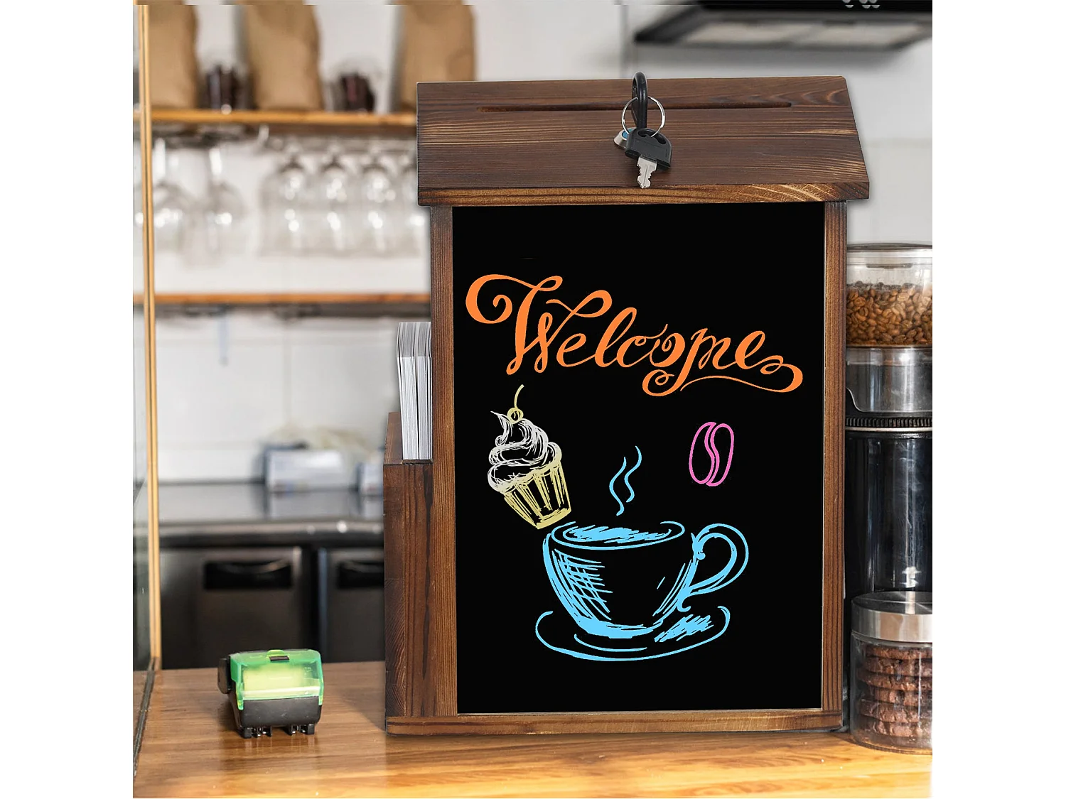 Boîte  à Suggestions, Boîte à idées Urne de Mariage Champêtre avec Tableau Boîte à Donation Murale avec Fente et Serrure Boîte